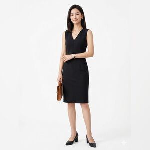 ANN TAYLOR BLACK V-NECK SHEATH DRESS SIDE PANELS SIZE 8